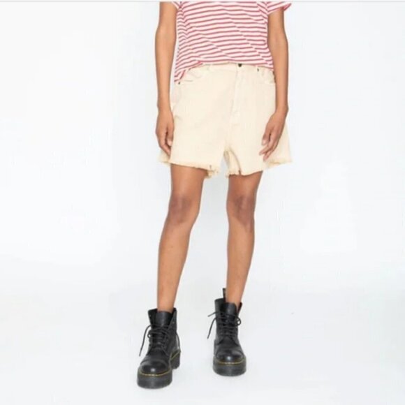 SANDRINE ROSE Slouchy Long Jean Shorts Cut Off Distressed Linen Jorts Sz 25 NWT - Picture 3 of 11